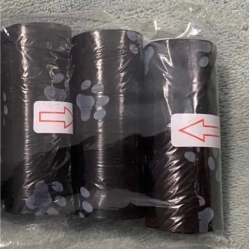 3 White Paw Print Black Poo Poop Sack Dog Pet Baggie Disposable Waste Bag Roll